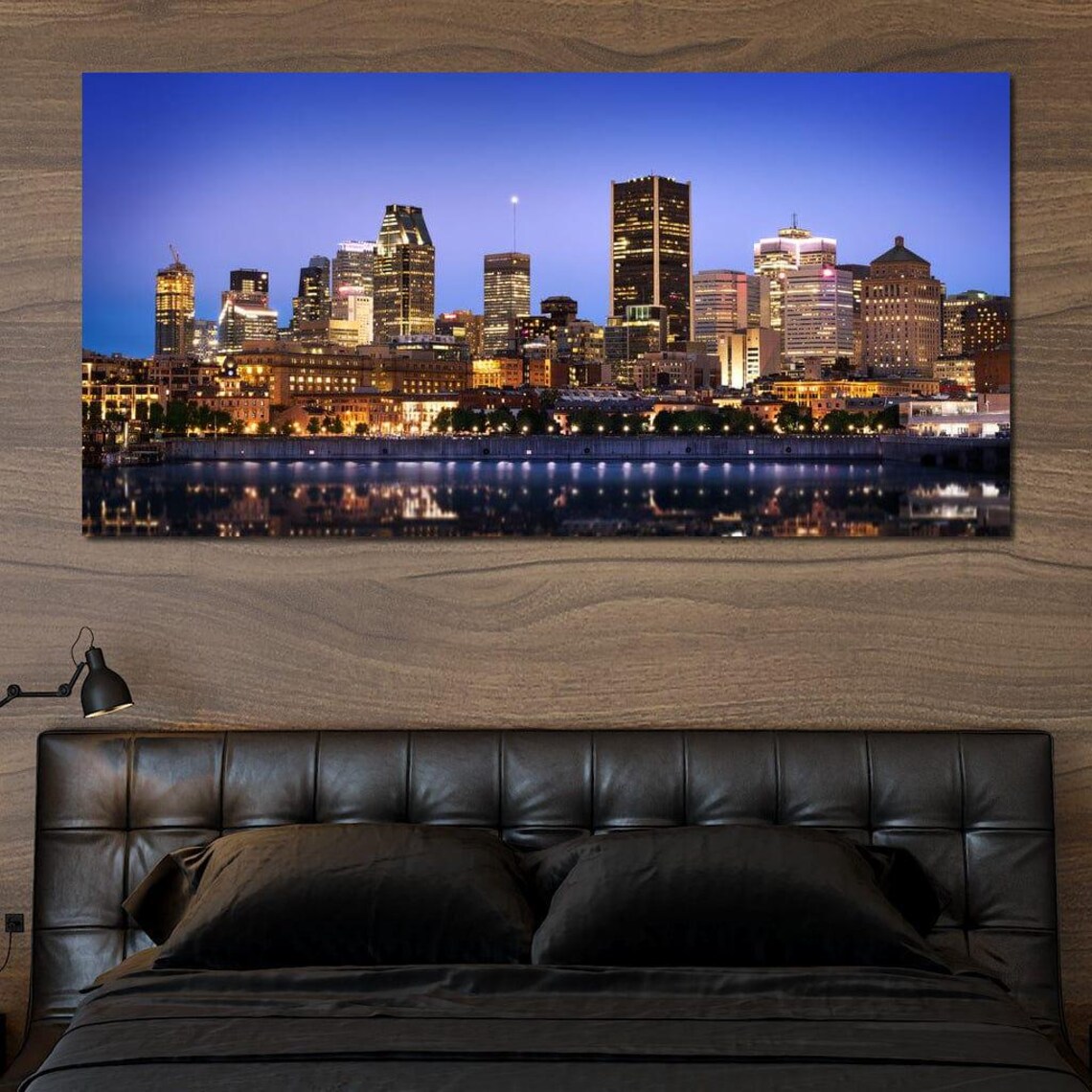 Montreal Skyline Night Lights Downtown Towers Reflective Water Poster - Image 4