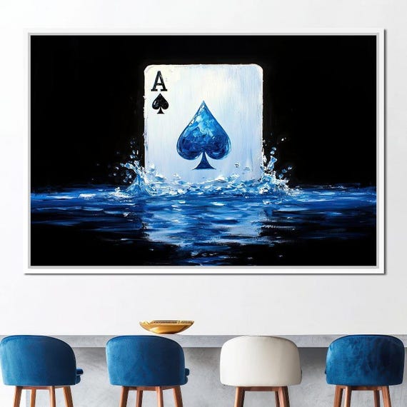 Ace Of Spades Waterfall Modern Home Decor Blue Art Abstract Wall Art Playing Card Print Man Cave Decor By Nichecanvas