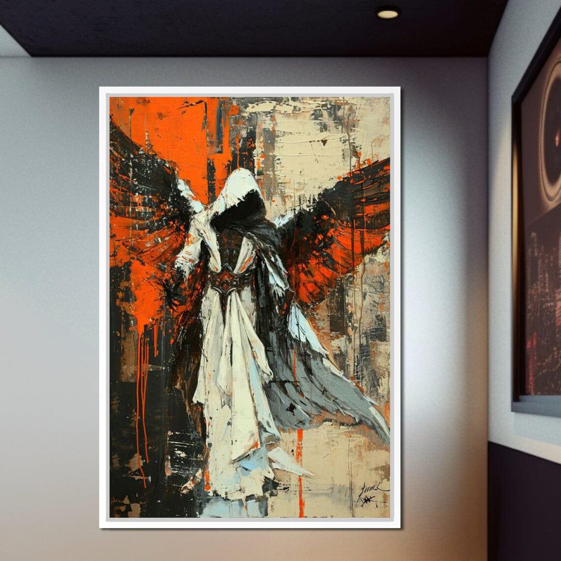 Dark Hooded Angel Black Wings Orange Abyss Fantasy Art Poster - Image 3