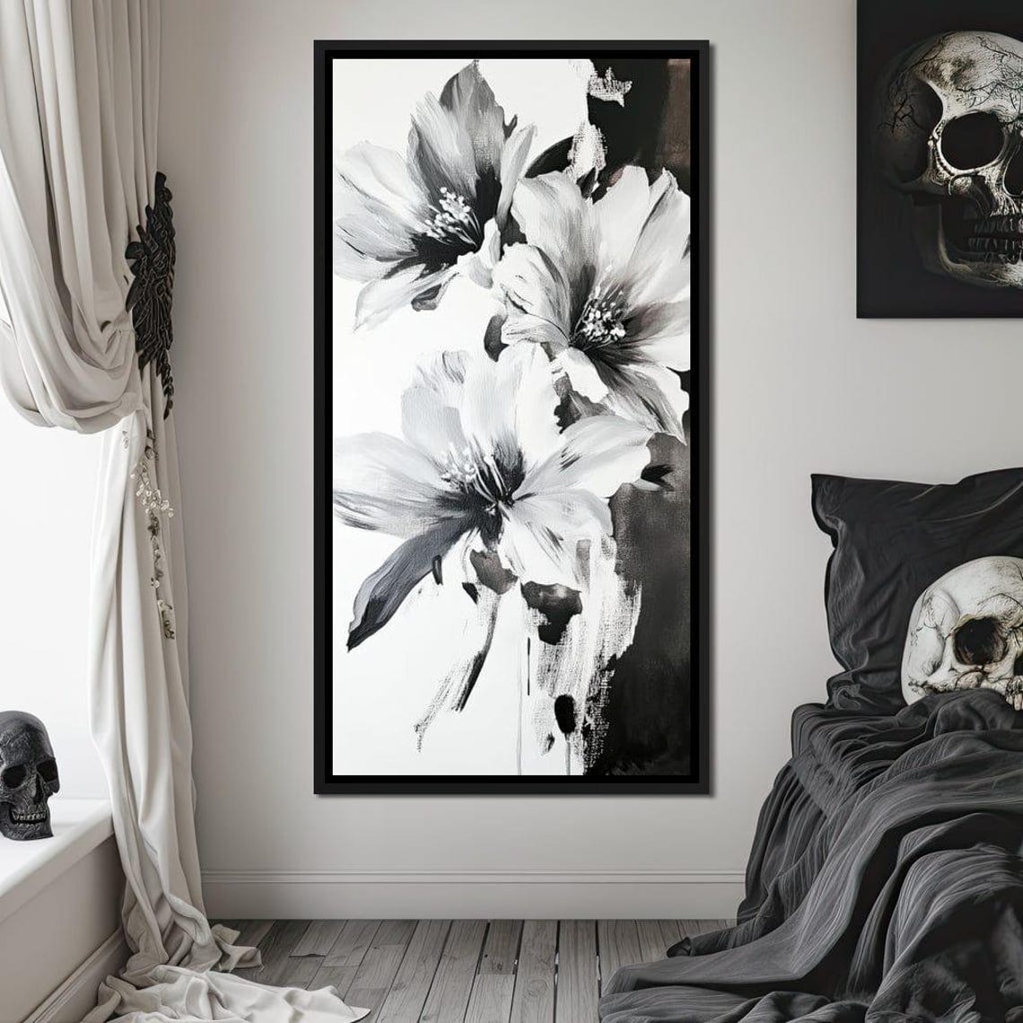Black and White Floral Abstract Minimalist Botanical Wall Art Print - Image 3