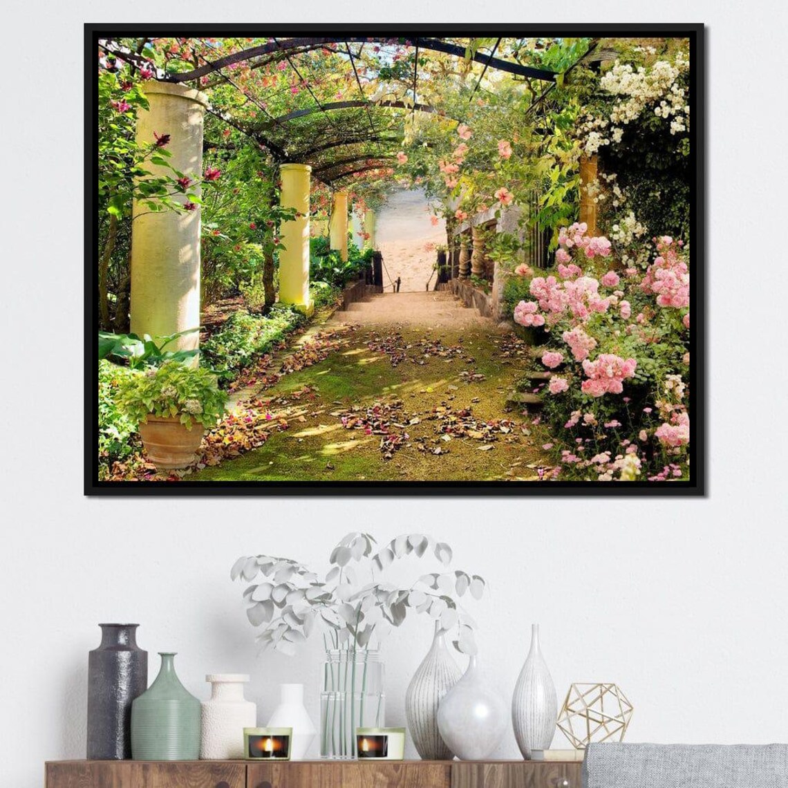 Floral Walkway Garden Path Art Print, Spring Scene - Image 2
