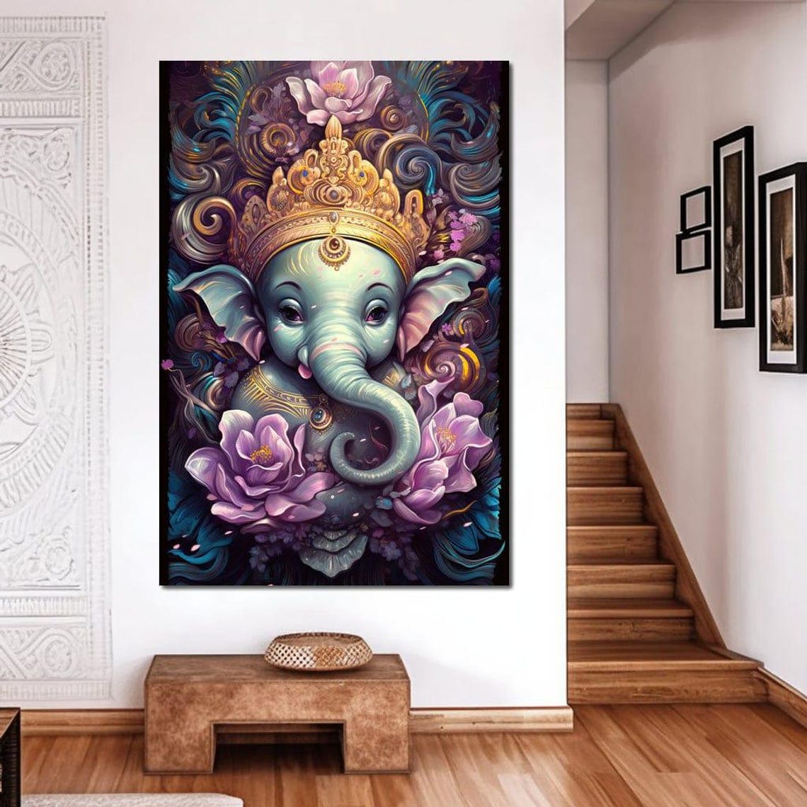 Baby Ganesha Hindu Wall Art Spiritual Elephant Colorful Ganesha Home Decor Meditation Decor Hindu Faith Art By Nichecanvas - Image 2