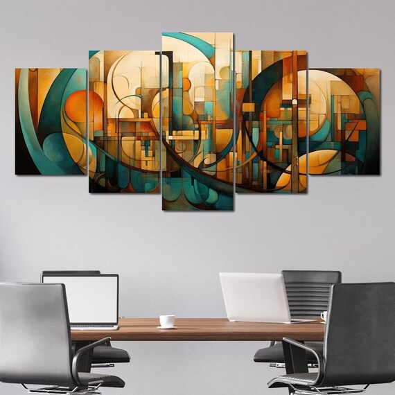 Divine Brushstrokes Of Orange And Teal Abstract Wall Art Multi Panel Modern Home Decor Vibrant Colors By Nichecanvas