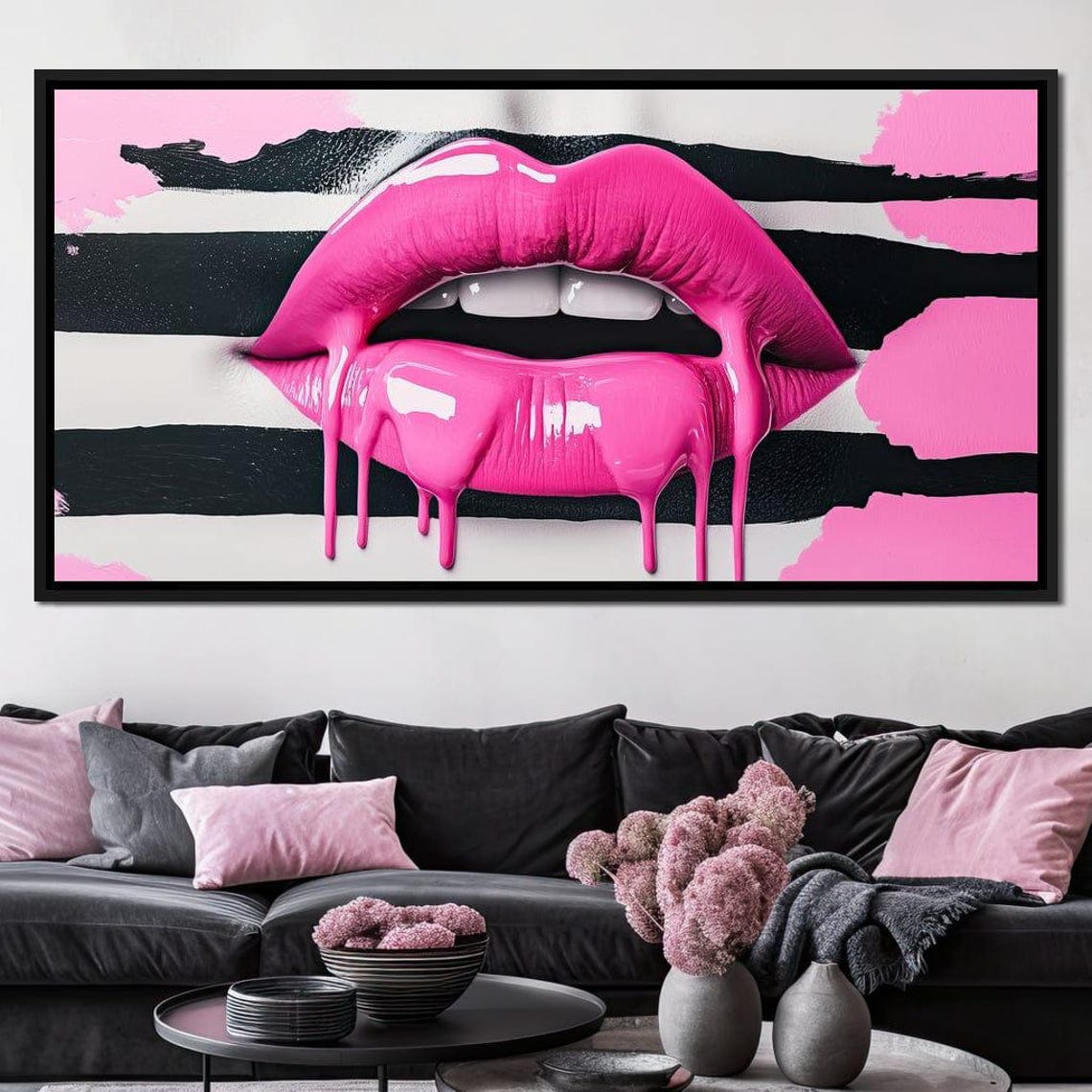 Hot Pink Dripping Lips Pop Art Bold Glamorous Modern Wall Art - Image 4