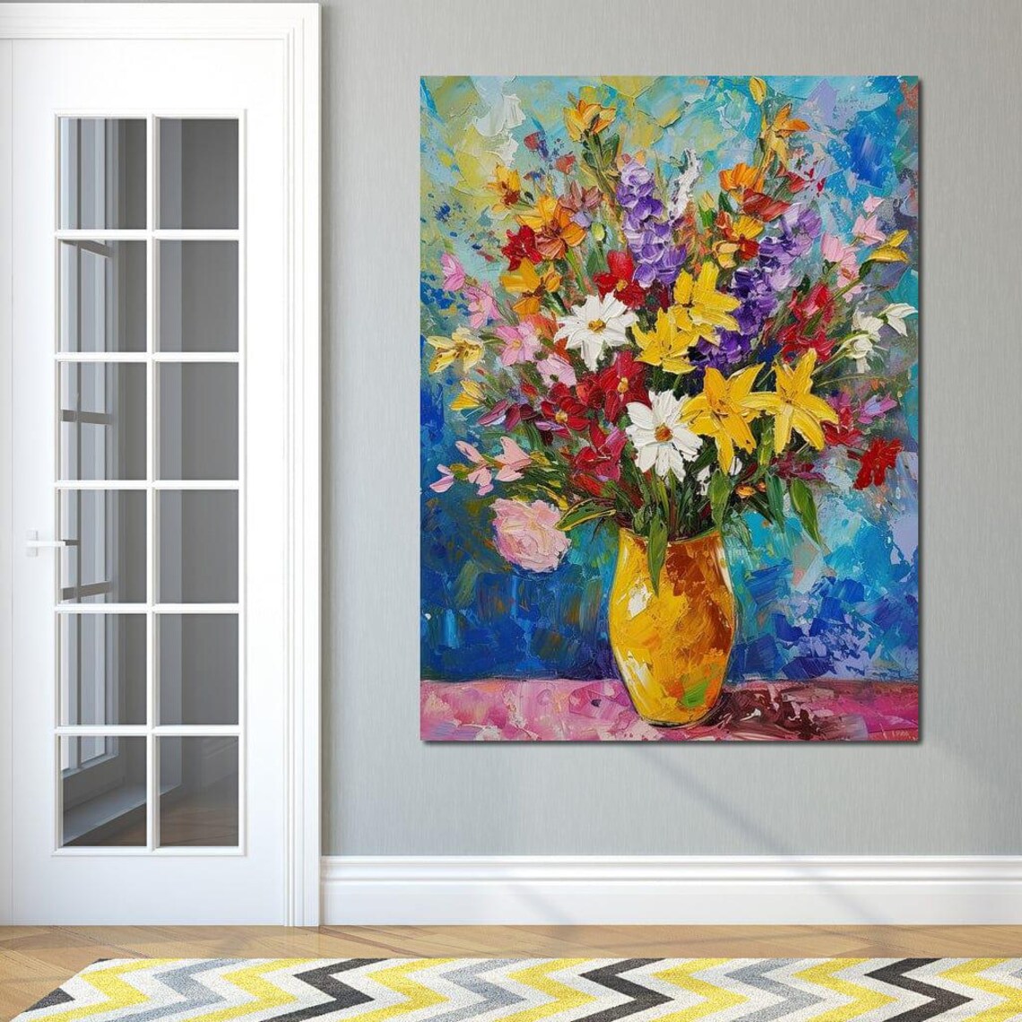 Impressionist Wildflower Bouquet Gold Vase Colorful Oil Art Poster - Image 4
