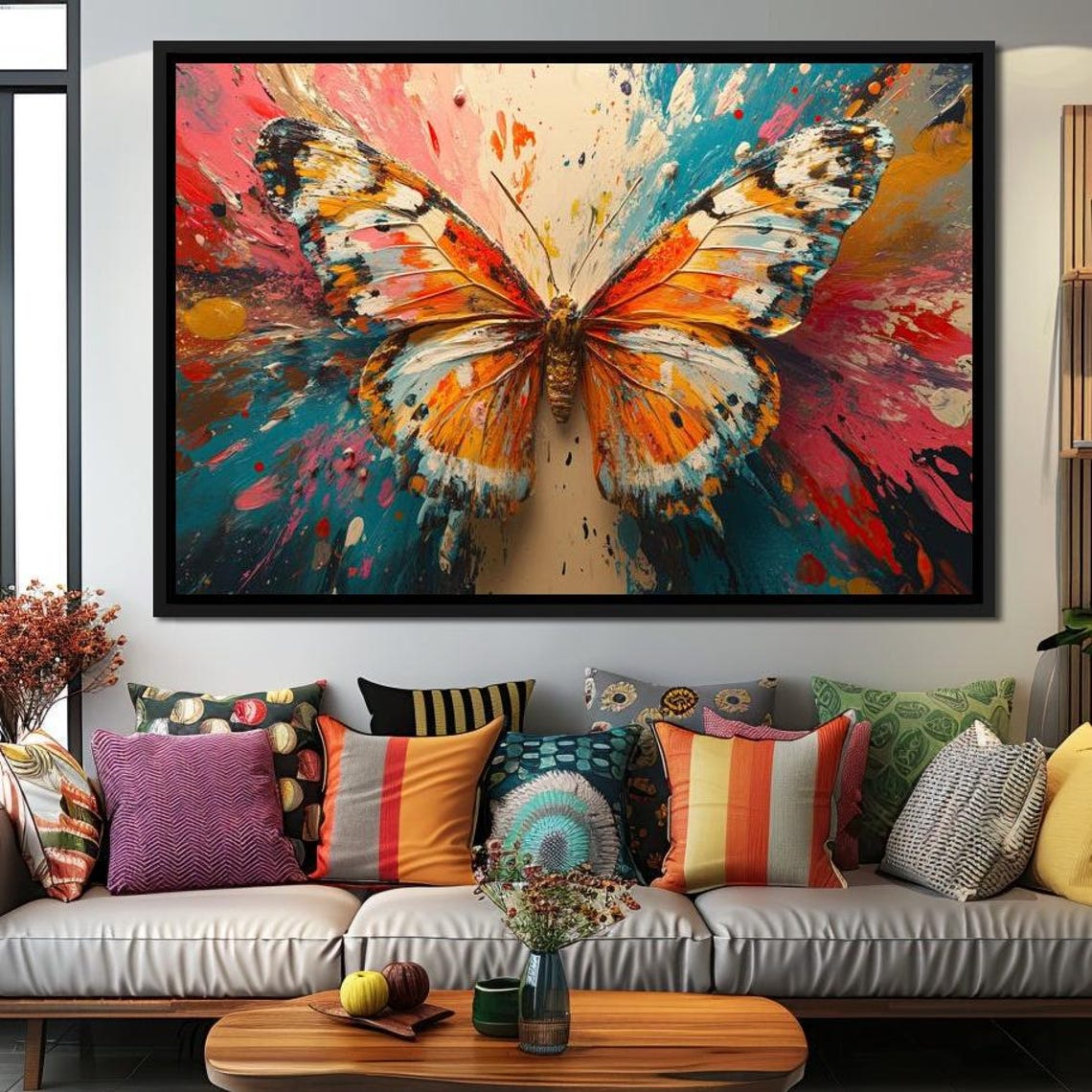 Butterfly Symphony Burst Vibrant Butterfly Wall Art Home Decor Nature Inspired Color Splash Modern By Nichecanvas