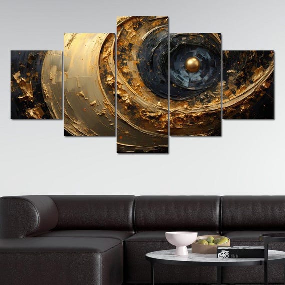 Golden Vortex Unleashed Tanni Cylon Abstract Geometric Art Modern Home Decor Black And Gold Spiral Design Wall Print By Nichecanvas