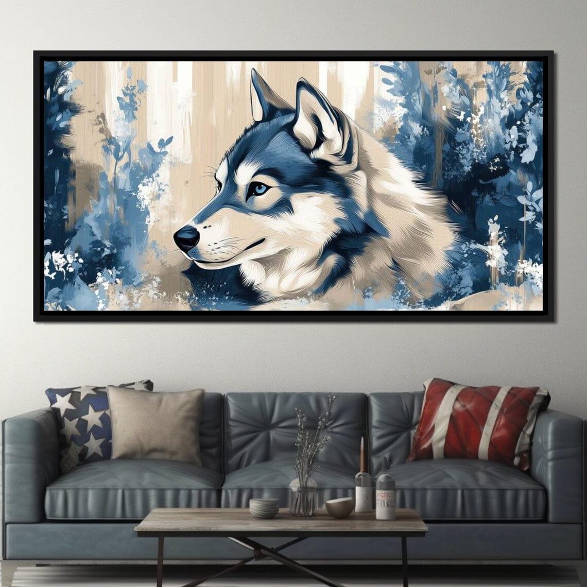Blue Cream Wolf Profile Portrait Abstract Forest Painterly Wildlife Poster - Image 3