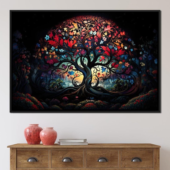 Four Seasons Of The Tree Of Love Vibrant Nature Wall Art Colorful Home Decor Seasonal Artistic Tree Design Love Theme By Nichecanvas