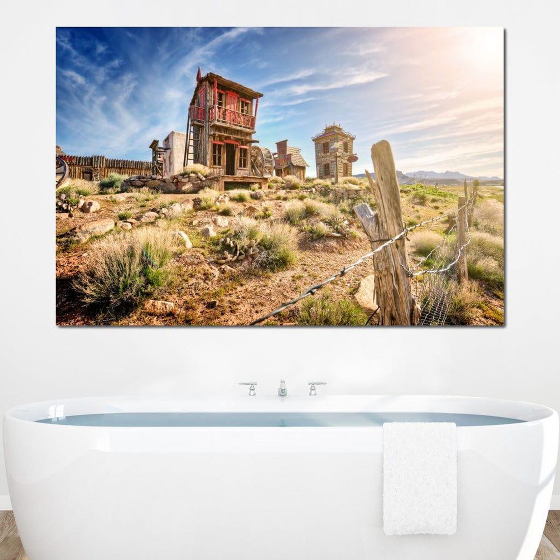 Abandoned Western Town Nostalgic Decor Desert Wall Art Rustic Home Art Cowboy Artwork Frontier Town Scene By Nichecanvas - Image 3