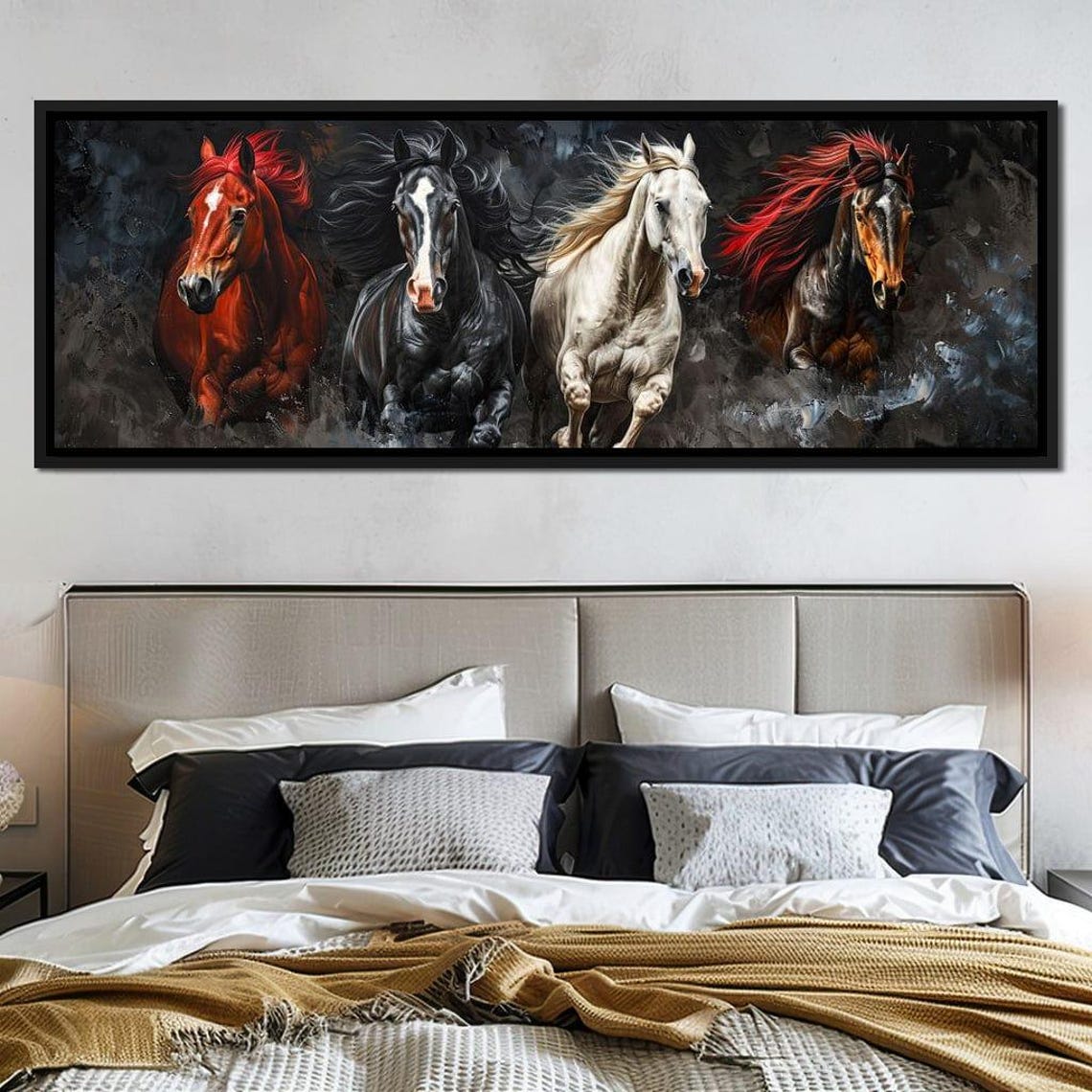 Four Galloping Horses Running Wild Dark Dramatic Equine Art Poster