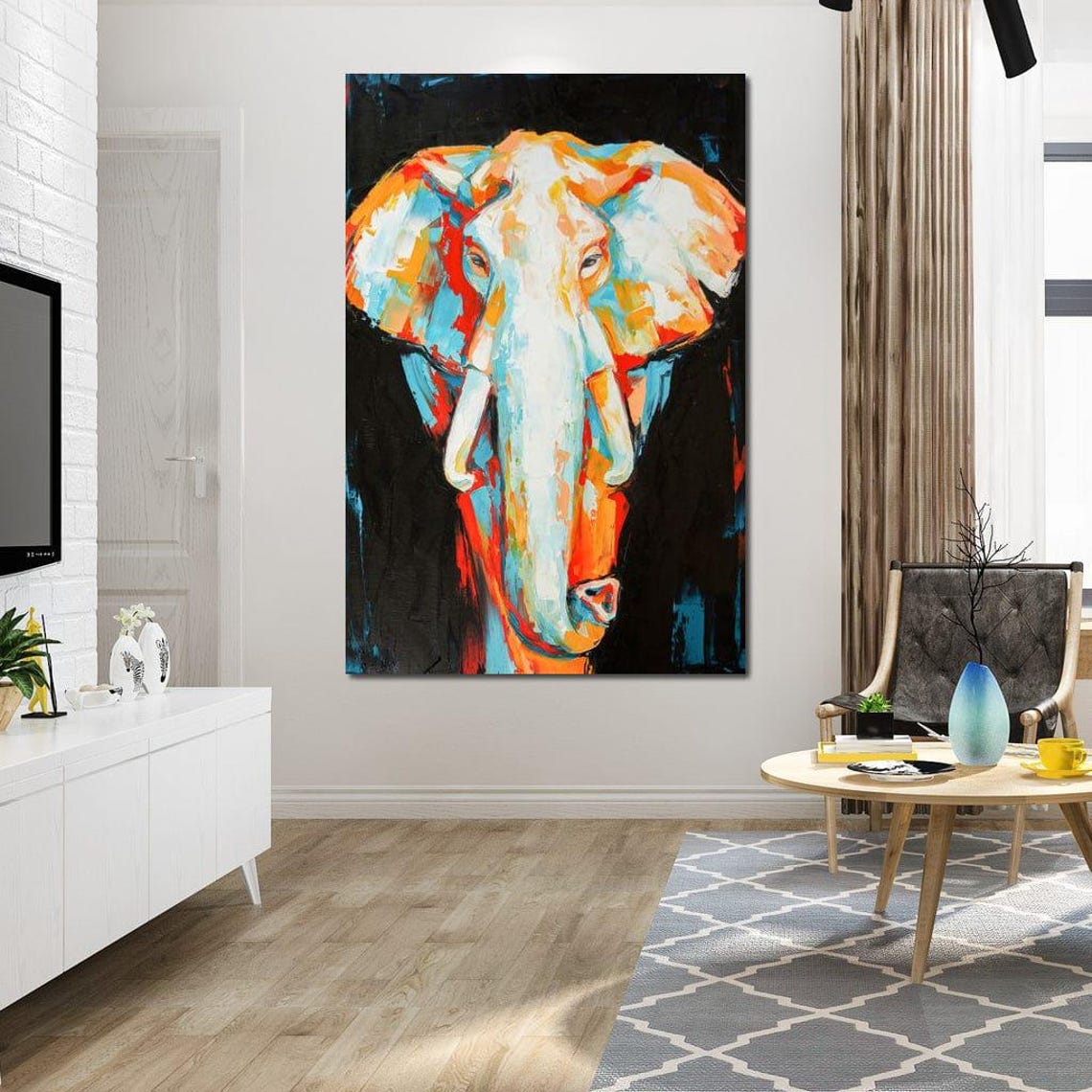 Colorful Abstract Elephant Portrait Orange Teal Modern Safari Wall Art - Image 4