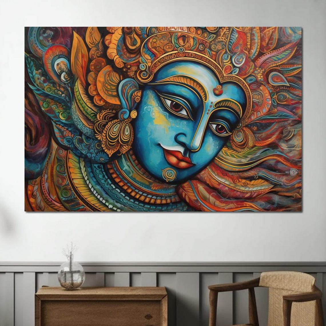 Vishnu Blue Hindu Deity Ornamental Crown Indian Spiritual Art Print - Image 3