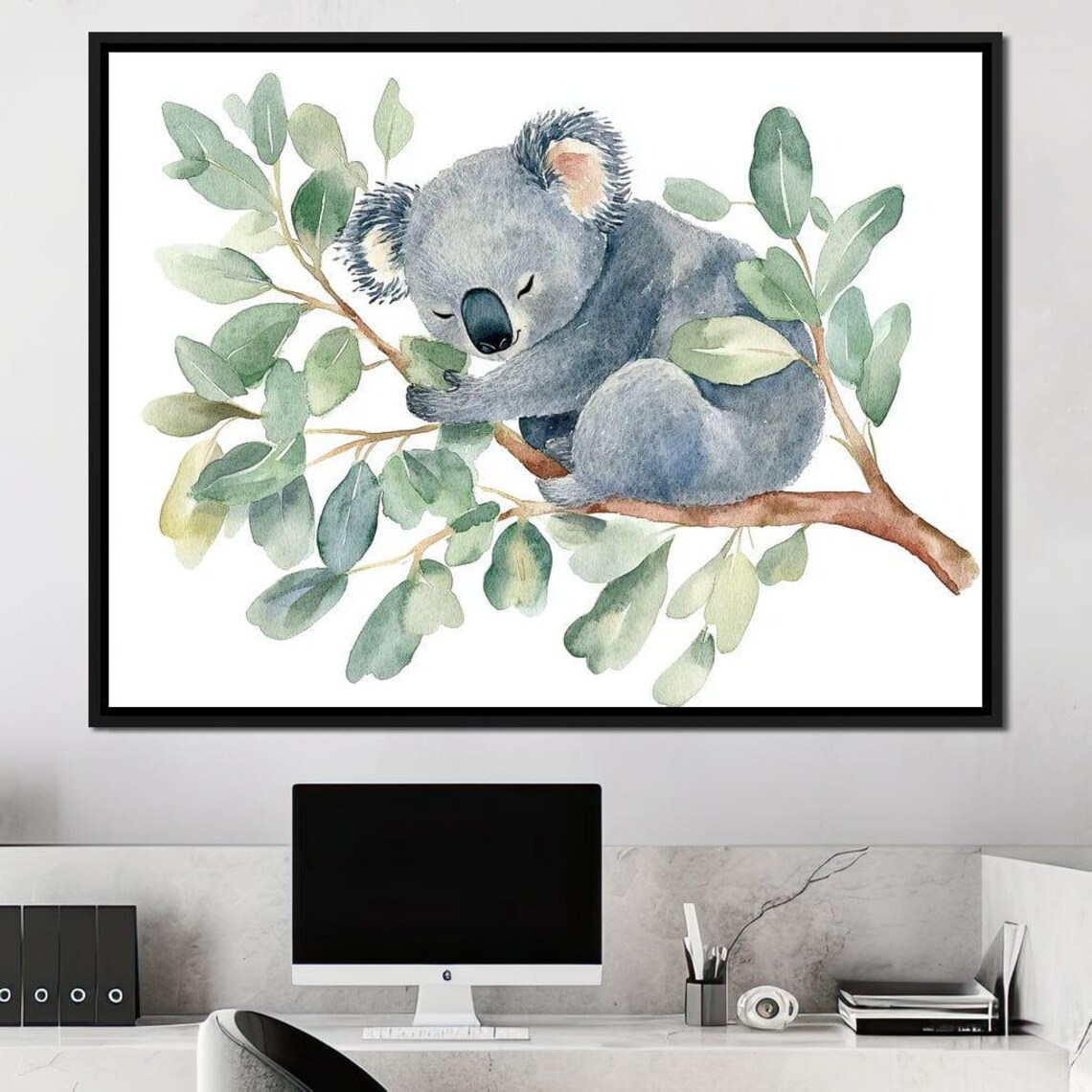 Sleeping Koala Watercolor Eucalyptus Branch Cute Nursery Wildlife Wall Art Print - Image 3