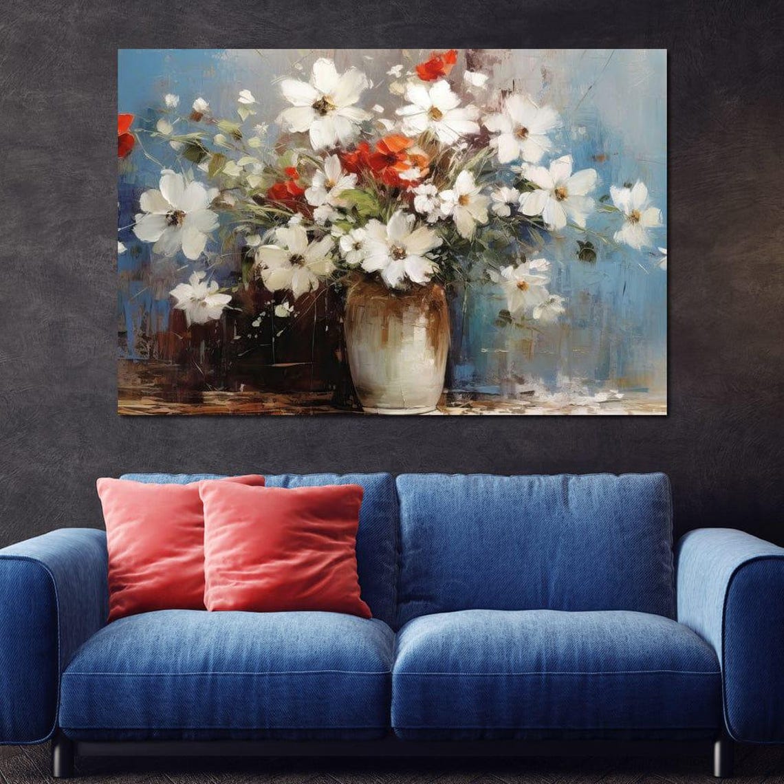 Vintage Daisy Poppy Bouquet Glass Vase Classic Floral Art Poster - Image 4