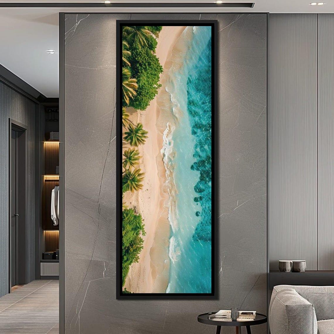 Aerial Tropical Beach Palm Trees Turquoise Ocean Shore View Poster