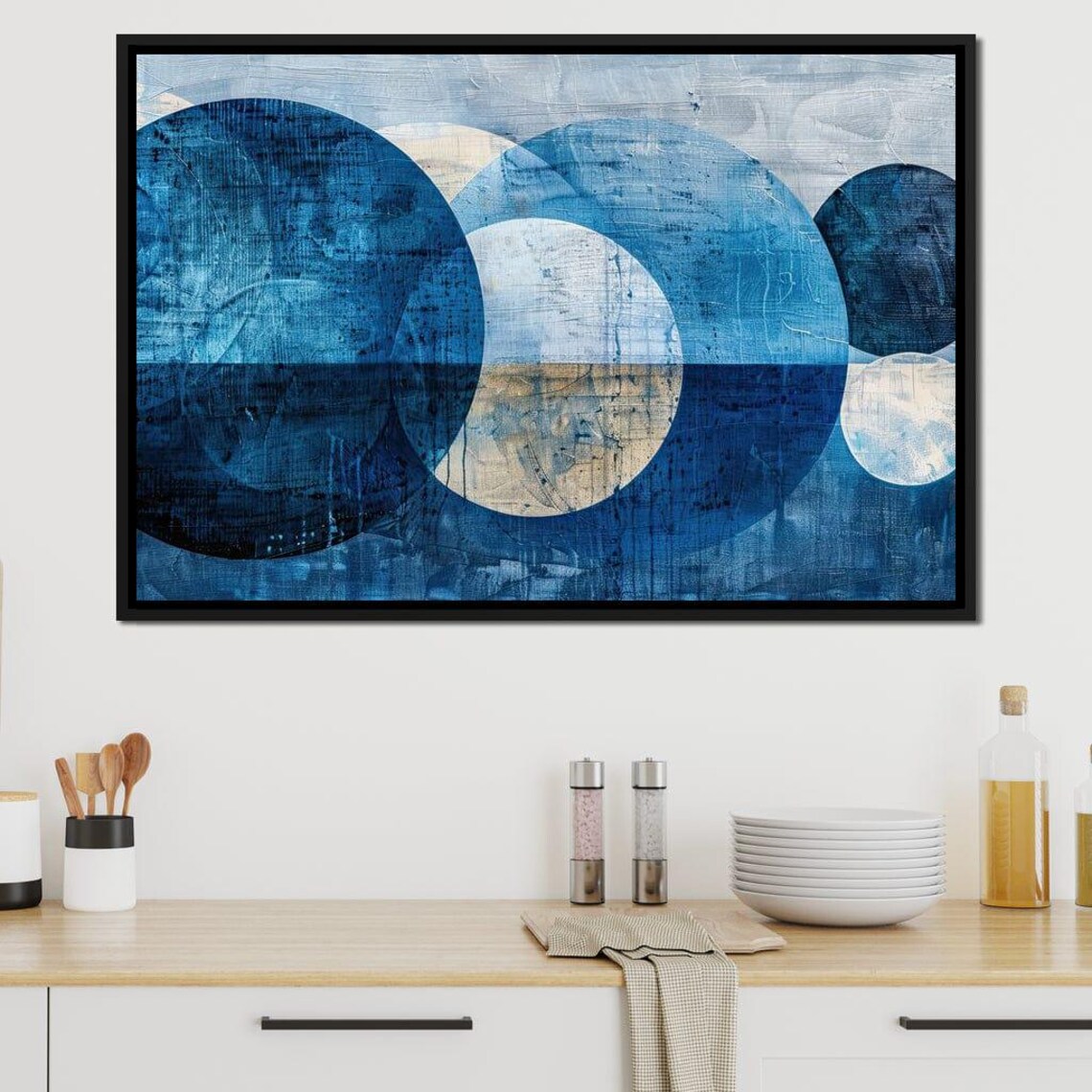 Translucent Blue Moon Circles Textured Grunge Modern Abstract Bedroom Wall Art Poster - Image 2