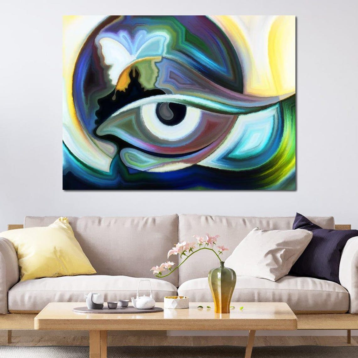 Psychedelic Third Eye Visionary Abstract Blue Green Mystical Wall Art - Image 4