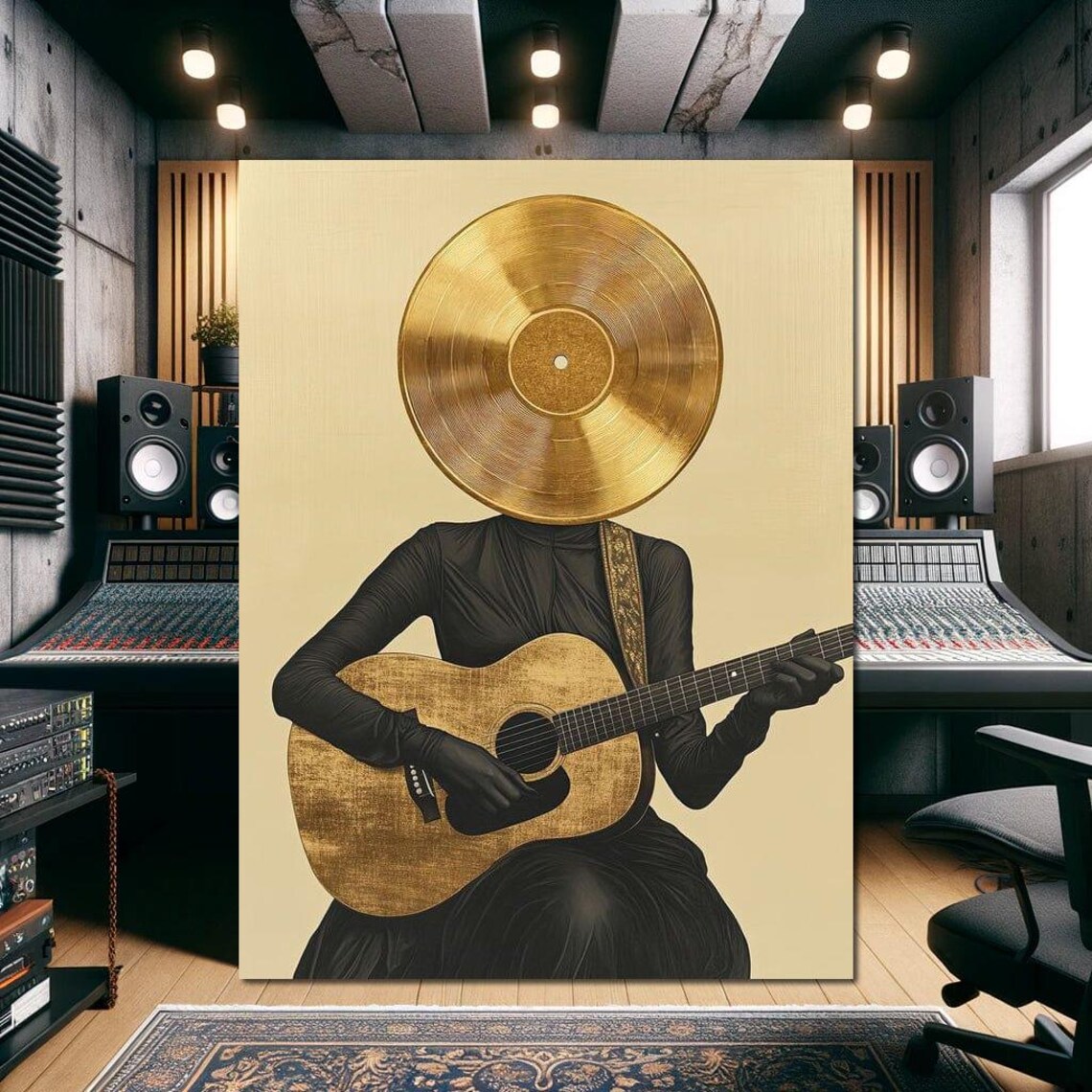 Black Dress Gold Vinyl Record Head Acoustic Guitar Elegant Music Art Poster - Image 3