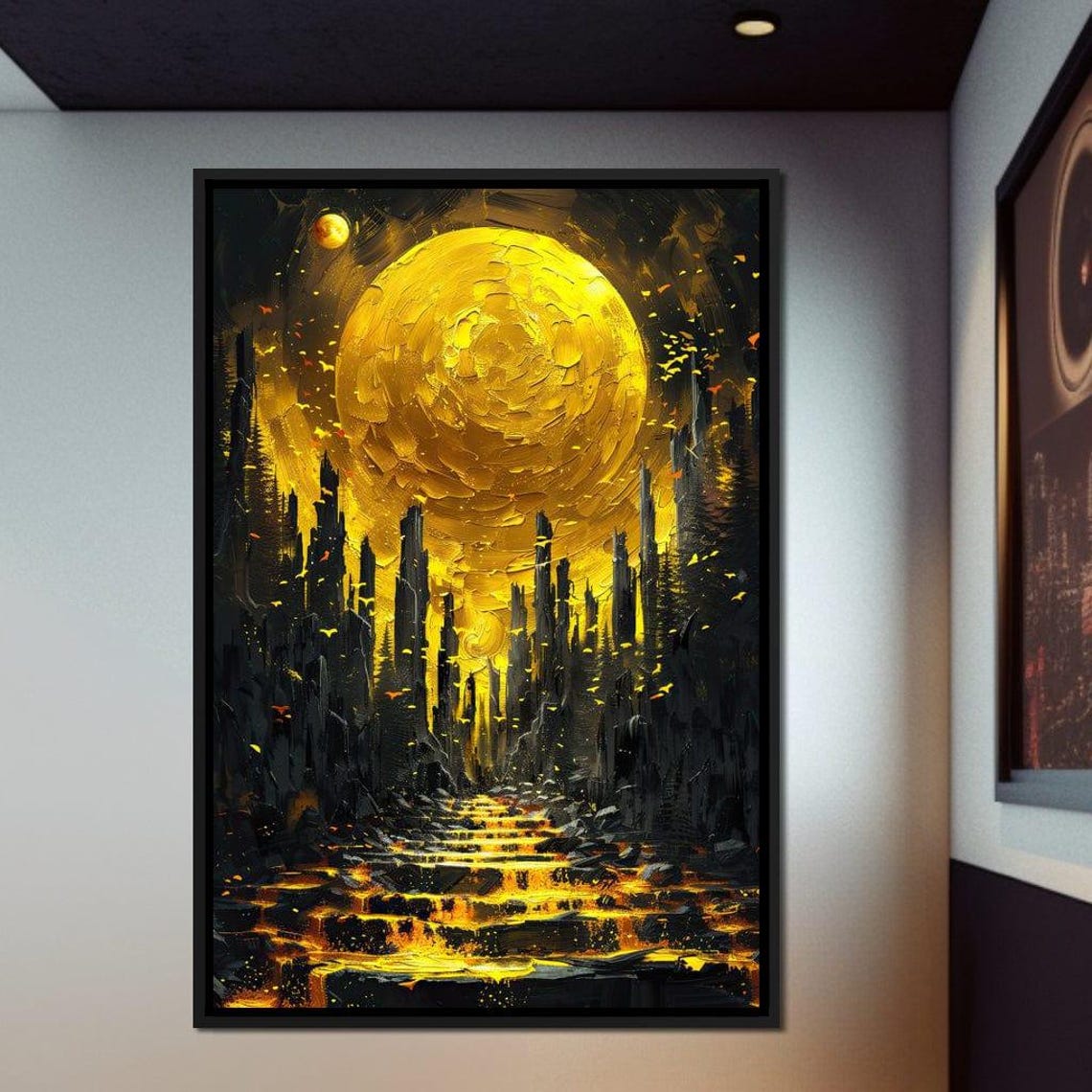 Golden Moon Dark Fantasy Landscape Monoliths Mystical Surreal Poster - Image 4