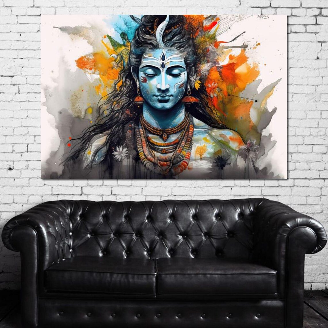 Serene Blue Shiva Meditating Watercolor Spiritual Zen Wall Art Poster - Image 4