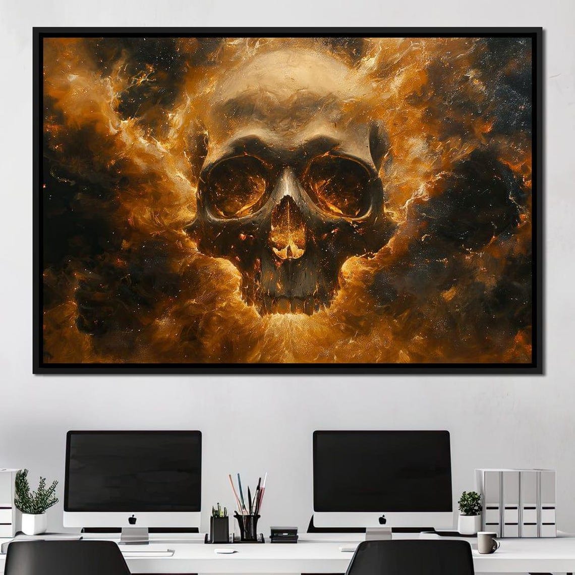 Fiery Inferno Skull Rising From Golden Flames Dark Fantasy Poster - Image 3