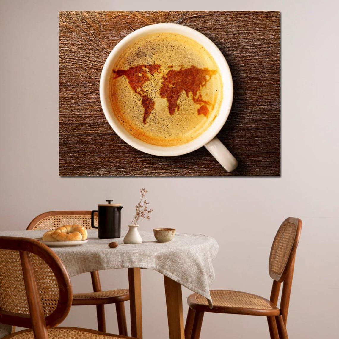 World Map Latte Art Coffee Cup Top View Kitchen Cafe Decor Wall Poster - Image 3