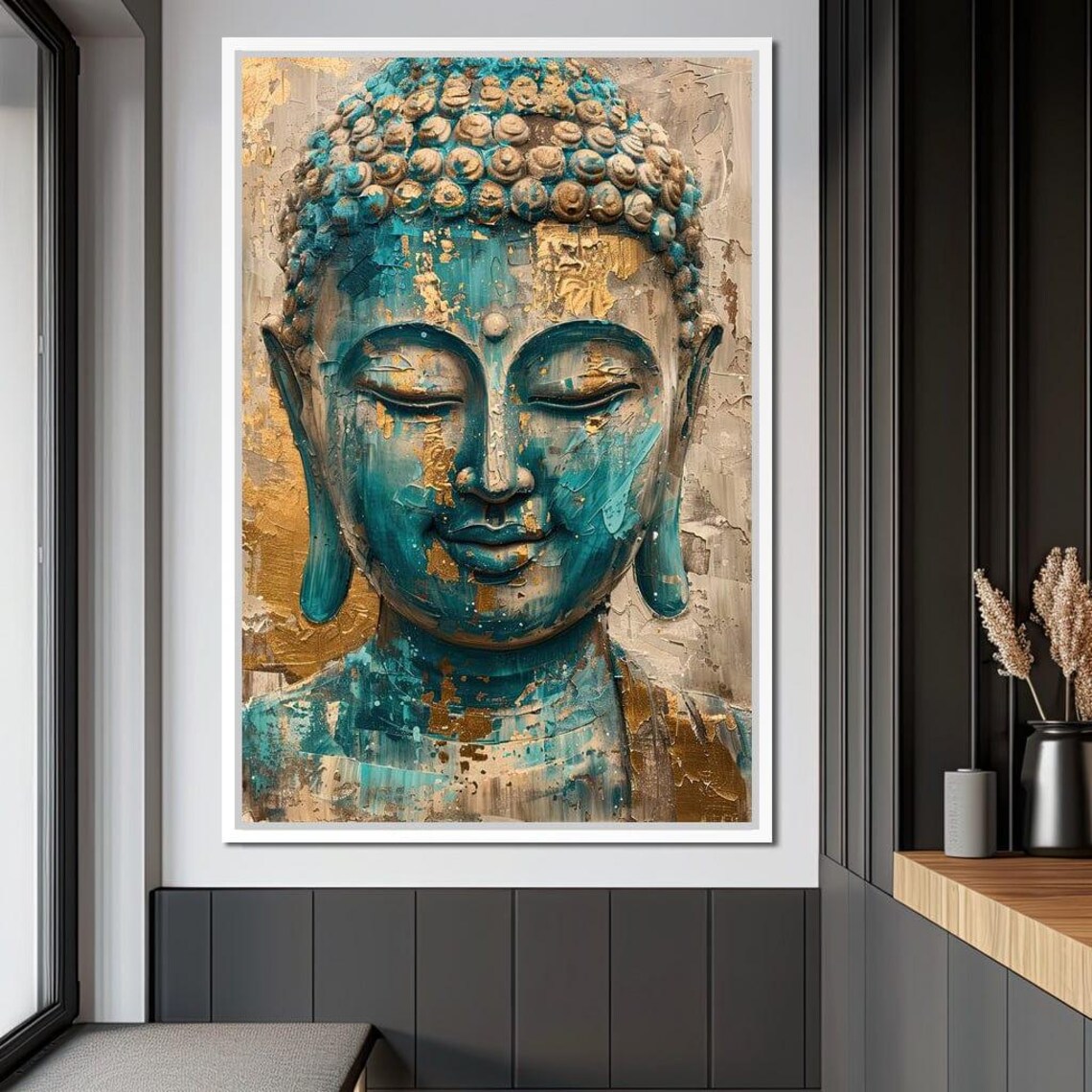 Turquoise Buddha Face Gold Leaf Texture Serene Zen Spiritual Art Poster - Image 2
