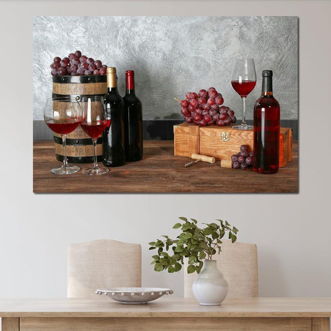Red Wine Bottles Glasses Grapes Rustic Still Life Winery Table Poster - Image 4