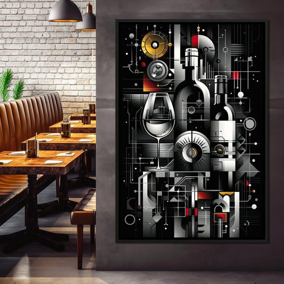 Mechanical Wine Mosaic Modern Wine Decor Black Gray Geometric Wall Art Abstract Restaurant Home Decor By Nichecanvas