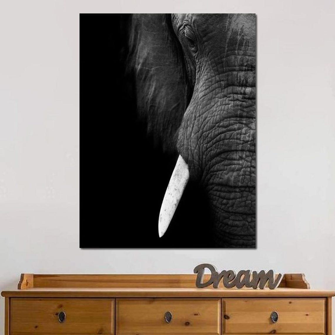 Black and White Elephant Face Close Up Bold Monochrome Wildlife Poster - Image 3
