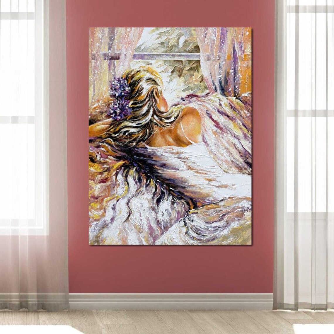 Blushing Bride Impressionist Oil Painting Woman In White Gown Florals Poster - Image 4