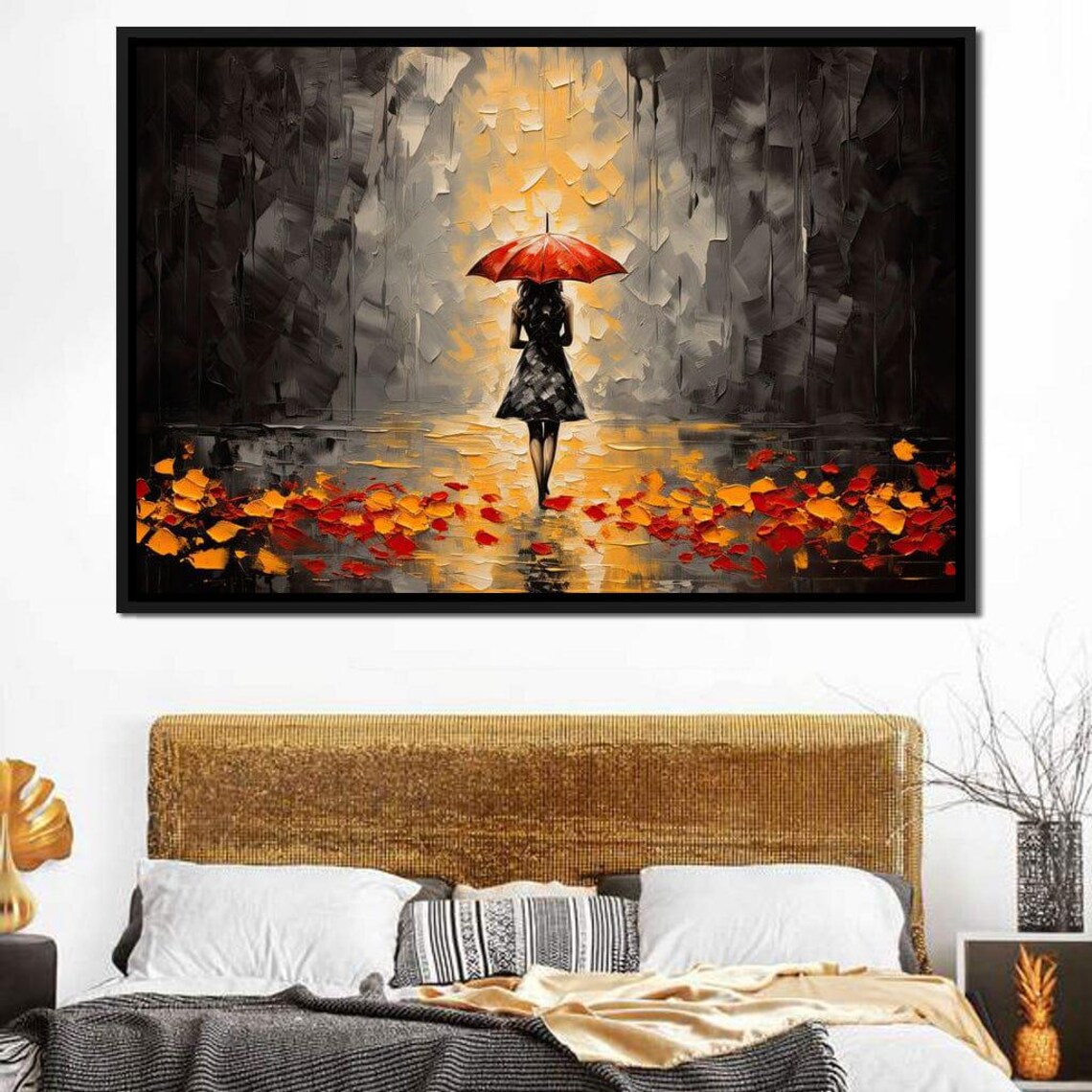 Autumn Rain Woman in Rain Art Print, Moody Fall Decor - Image 4