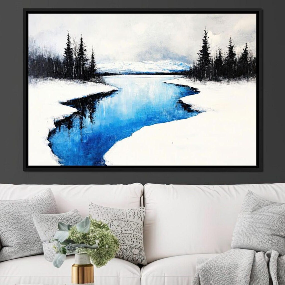 Winter Lake Blue Water Snowy Banks Pine Trees Mountain View Art Poster - Image 3