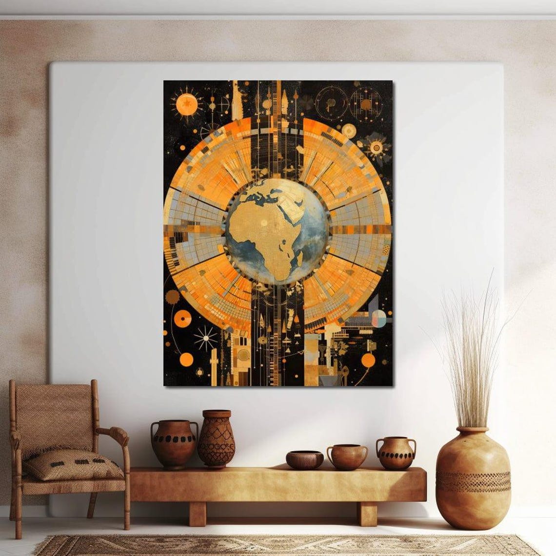 Earth Globe Golden Africa Celestial Black Orange Astronomy Map Poster - Image 3