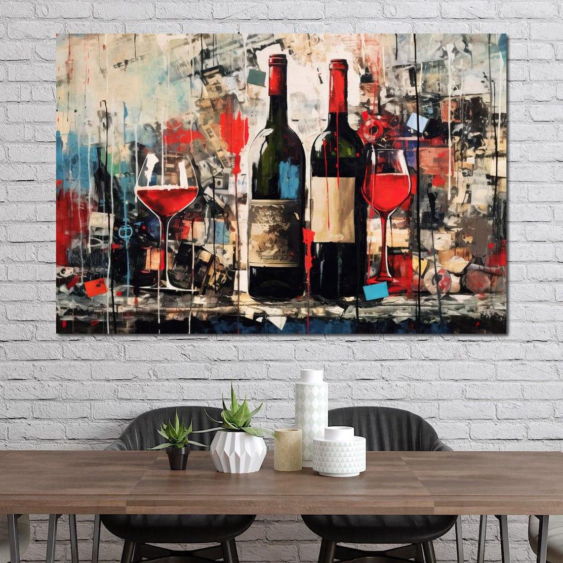Red Wine Graffiti Bottles Glasses Urban Splatter Kitchen Art Poster - Image 2