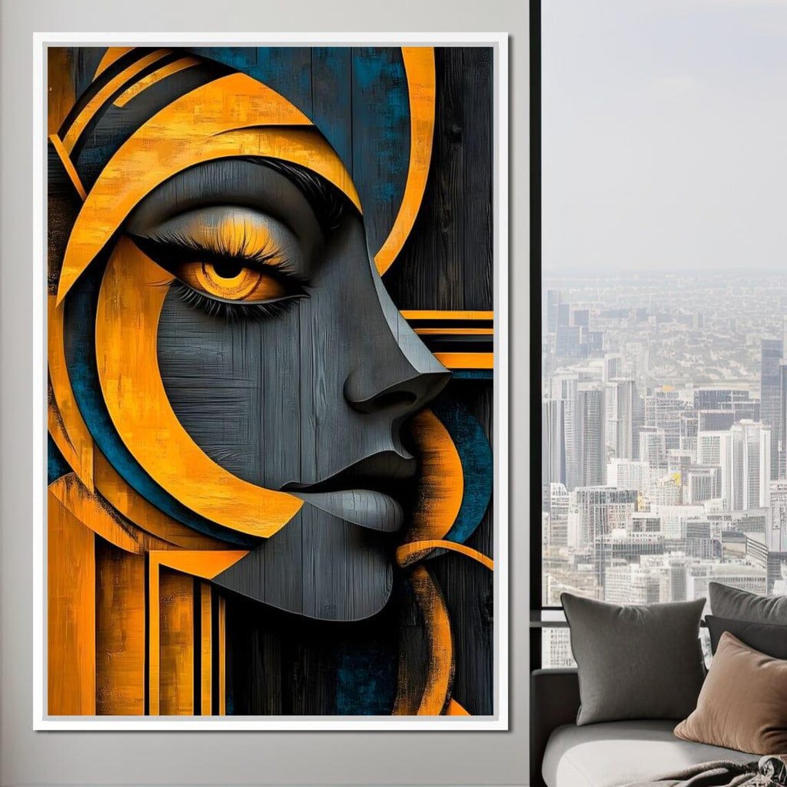 Abstract Golden Woman Profile Art Deco Black Gold Striking Eye Poster - Image 4