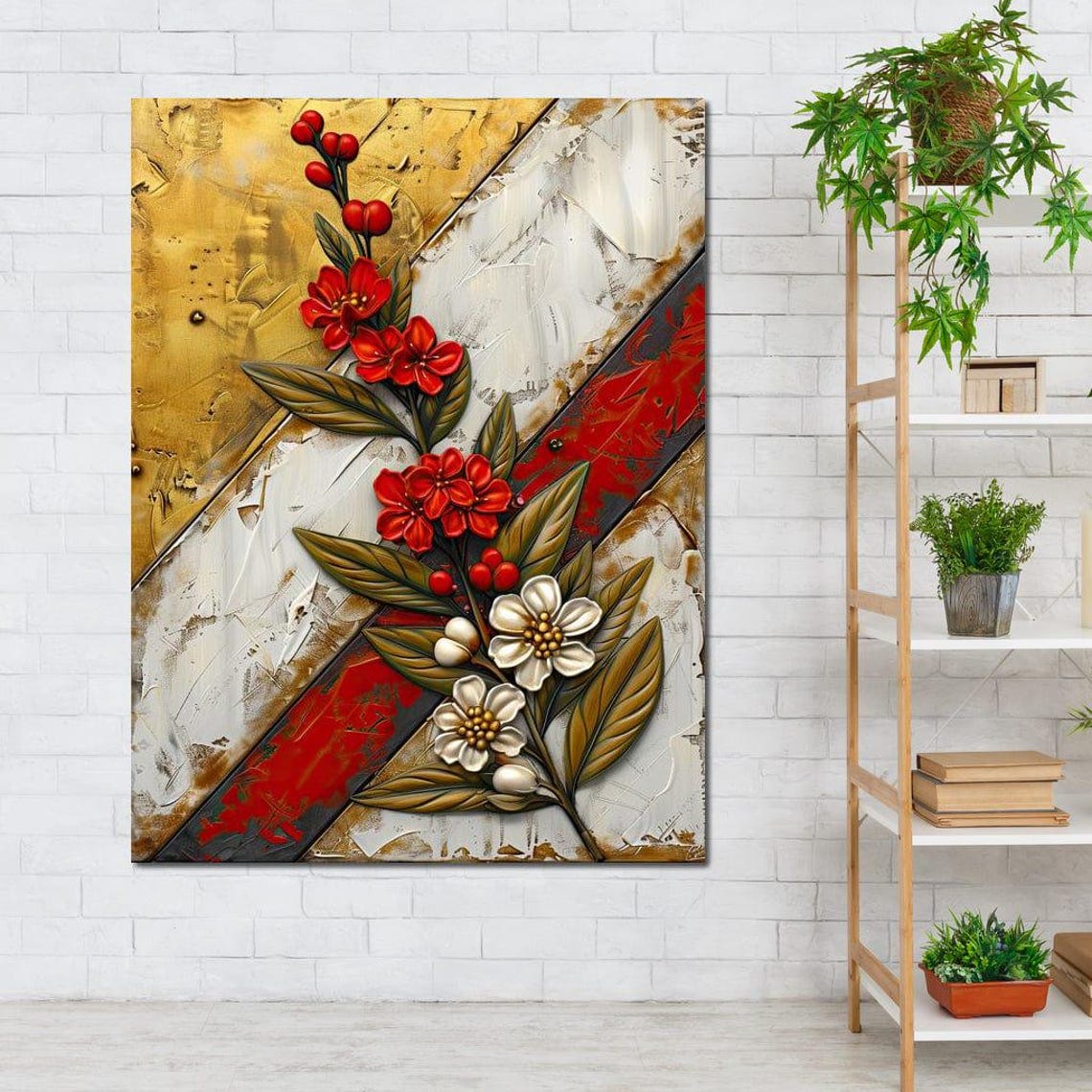 Golden Flora Harmony - Floral Art - Image 3