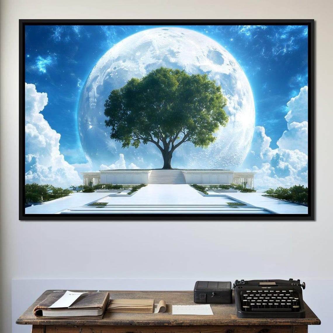Celestial Tree Sanctuary Under a Giant Full Moon Spiritual Poster - Image 2