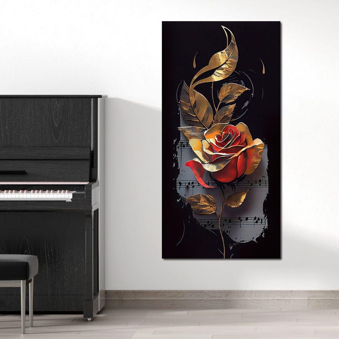 Red Rose Sheet Music Gold Leaves Black Classical Music Poster - Image 3