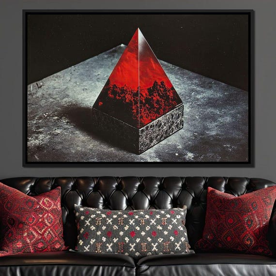 Ephemeral Crimson Obelisk Abstract Geometric Home Decor Red Pyramid Art Modern Wall Art By Nichecanvas