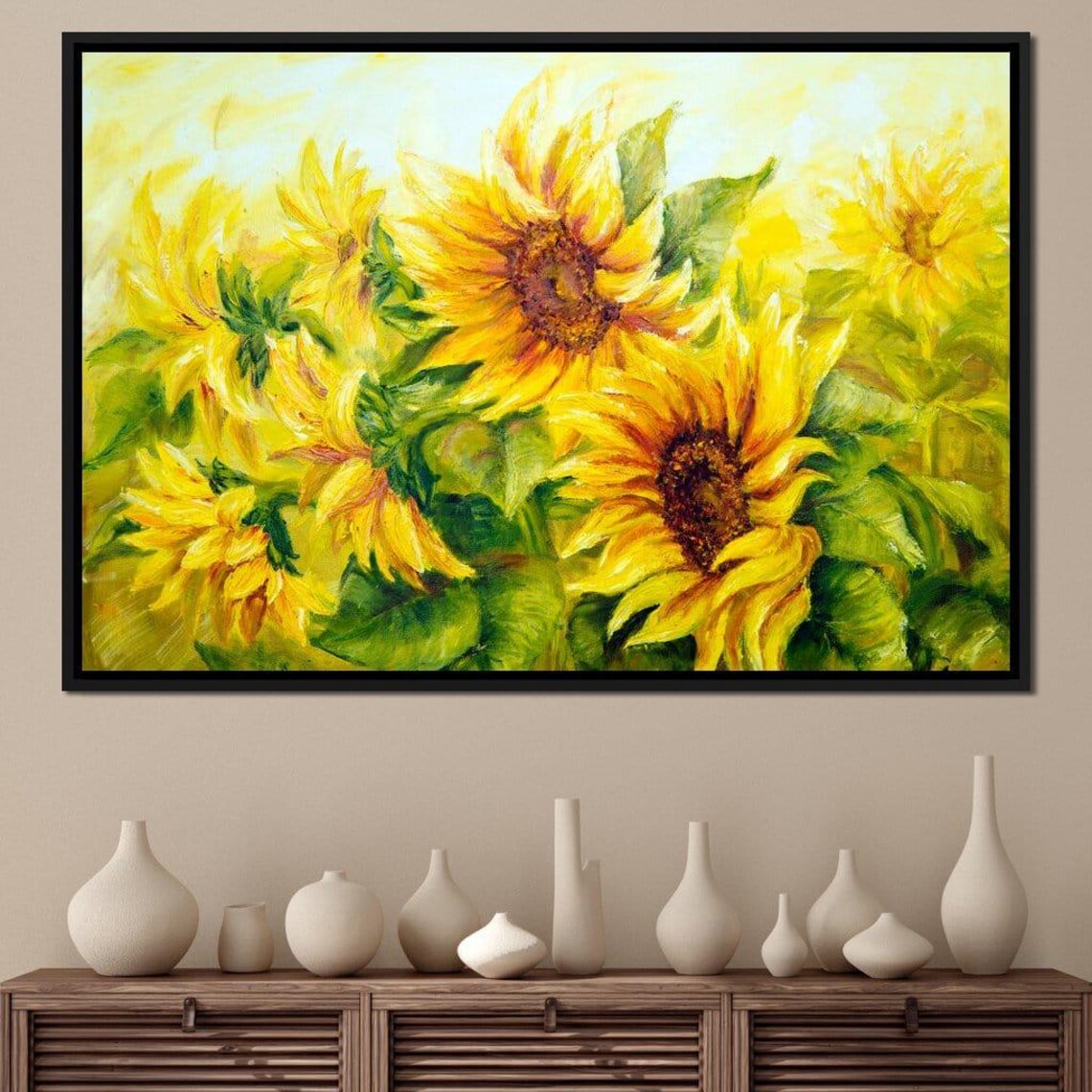 Yellow Sunflower Field Oil Painting Bright Cheerful Floral Art Poster - Image 2