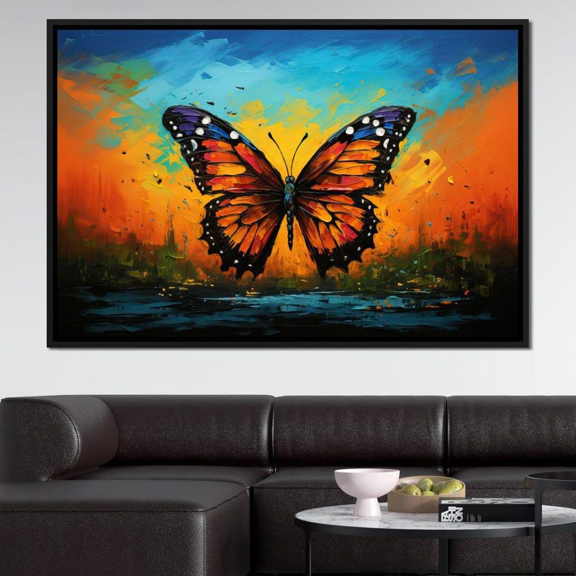 Monarch Butterfly Sunset Sky Five Panel Vibrant Nature Wall Art Poster - Image 2