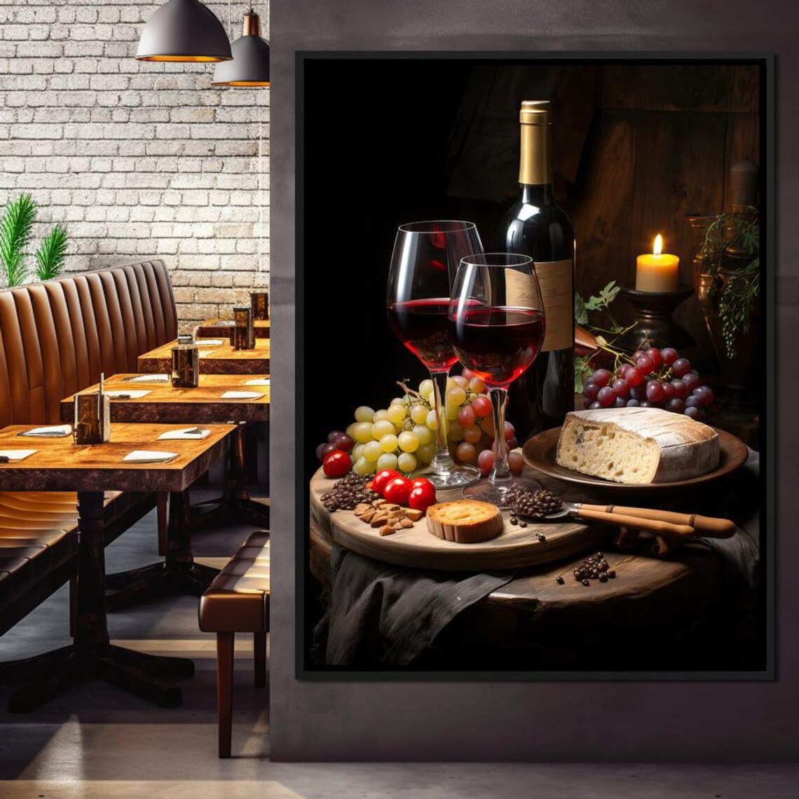 Wine and Cheese Banquet Rustic Kitchen Art Print