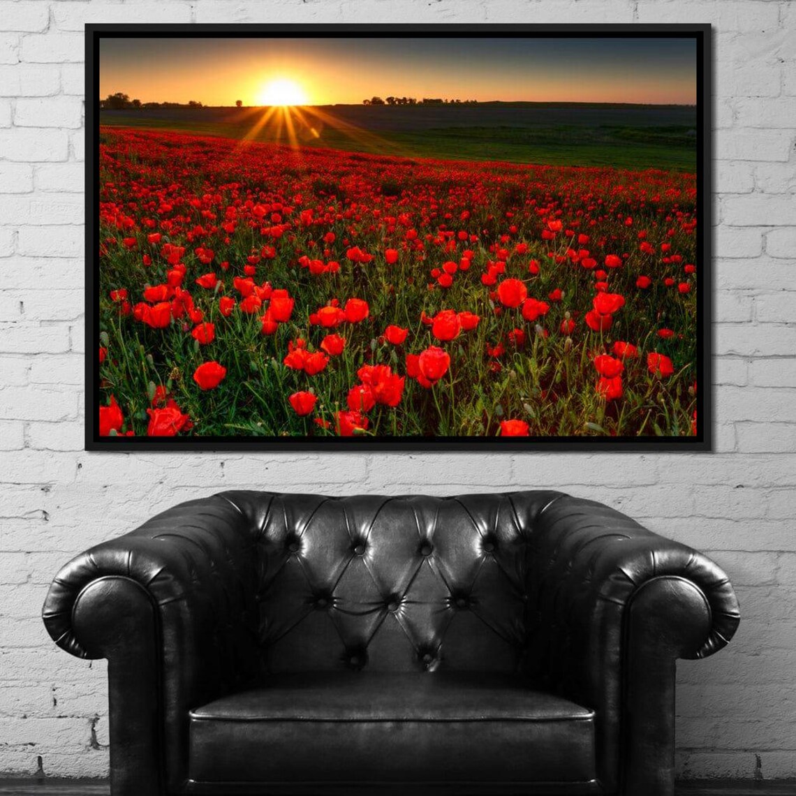 Red Poppy Field At Sunset Photography Scenic Nature Wall Art Poster - Image 2