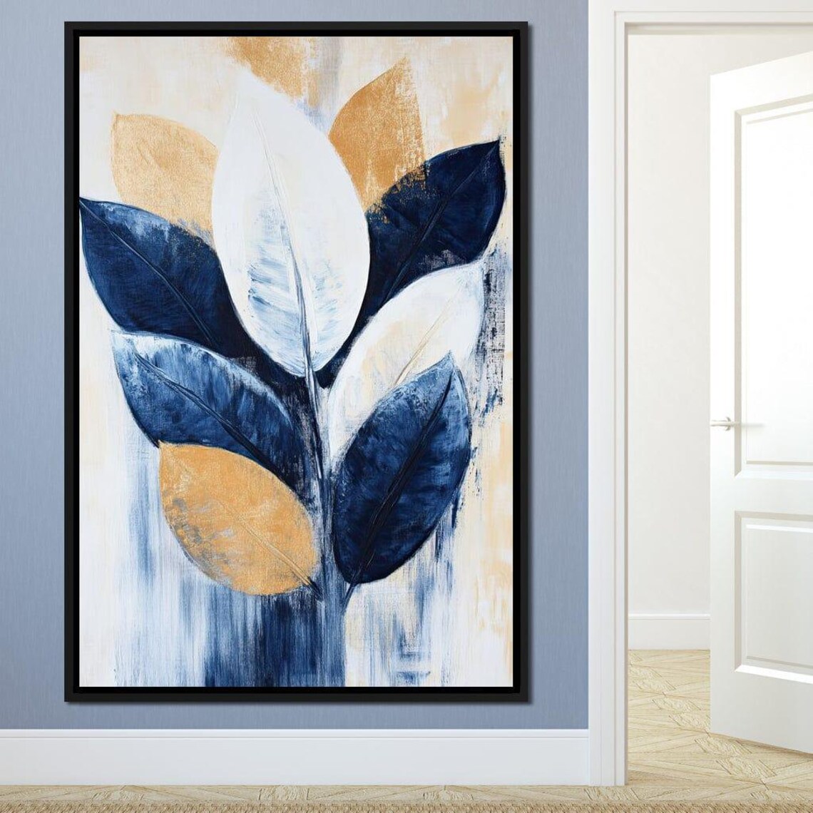 Indigo And Gold Leaves Modern Minimalist Botanical Art Poster - Image 3