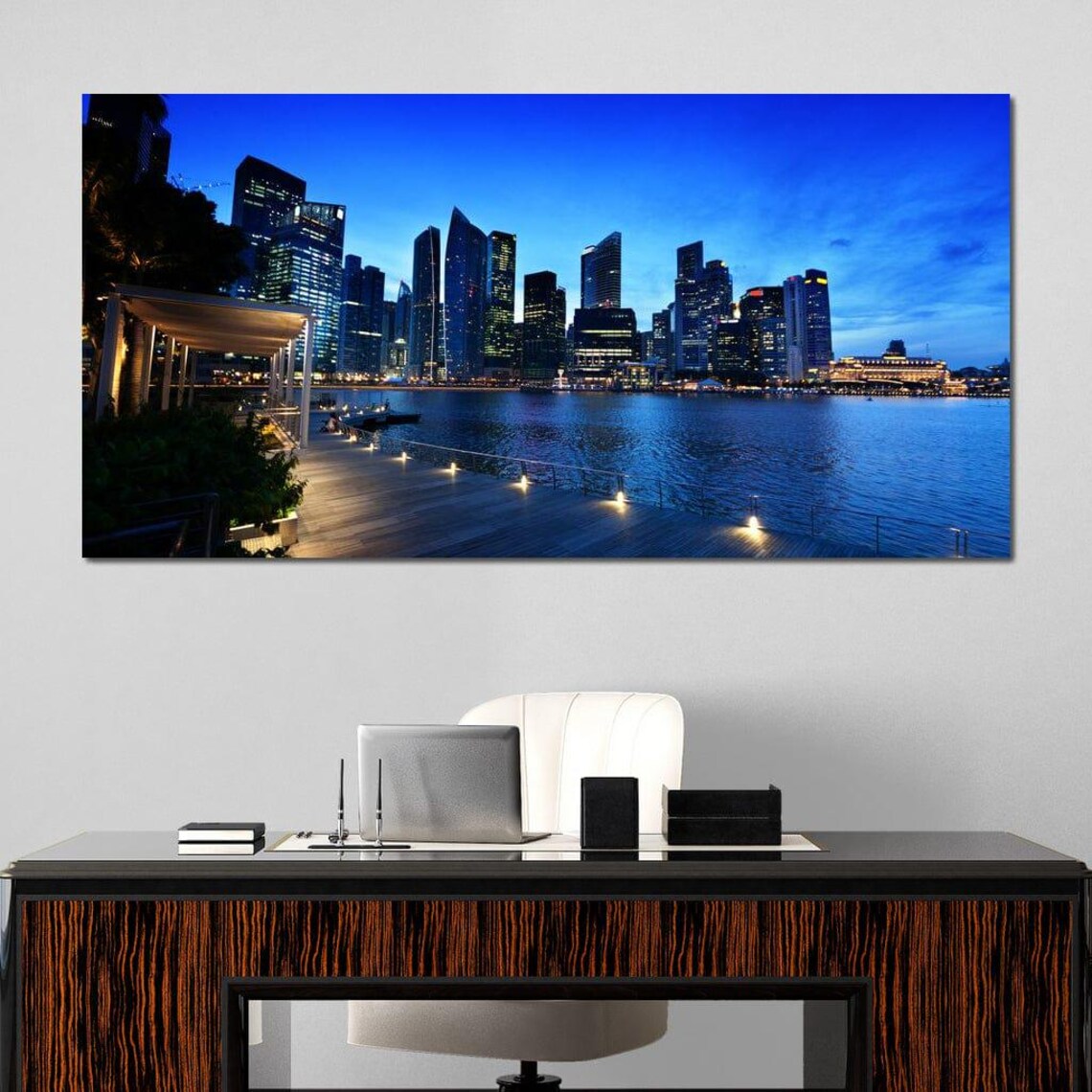 Singapore Marina Bay Skyline Night City Lights Travel Poster - Image 2