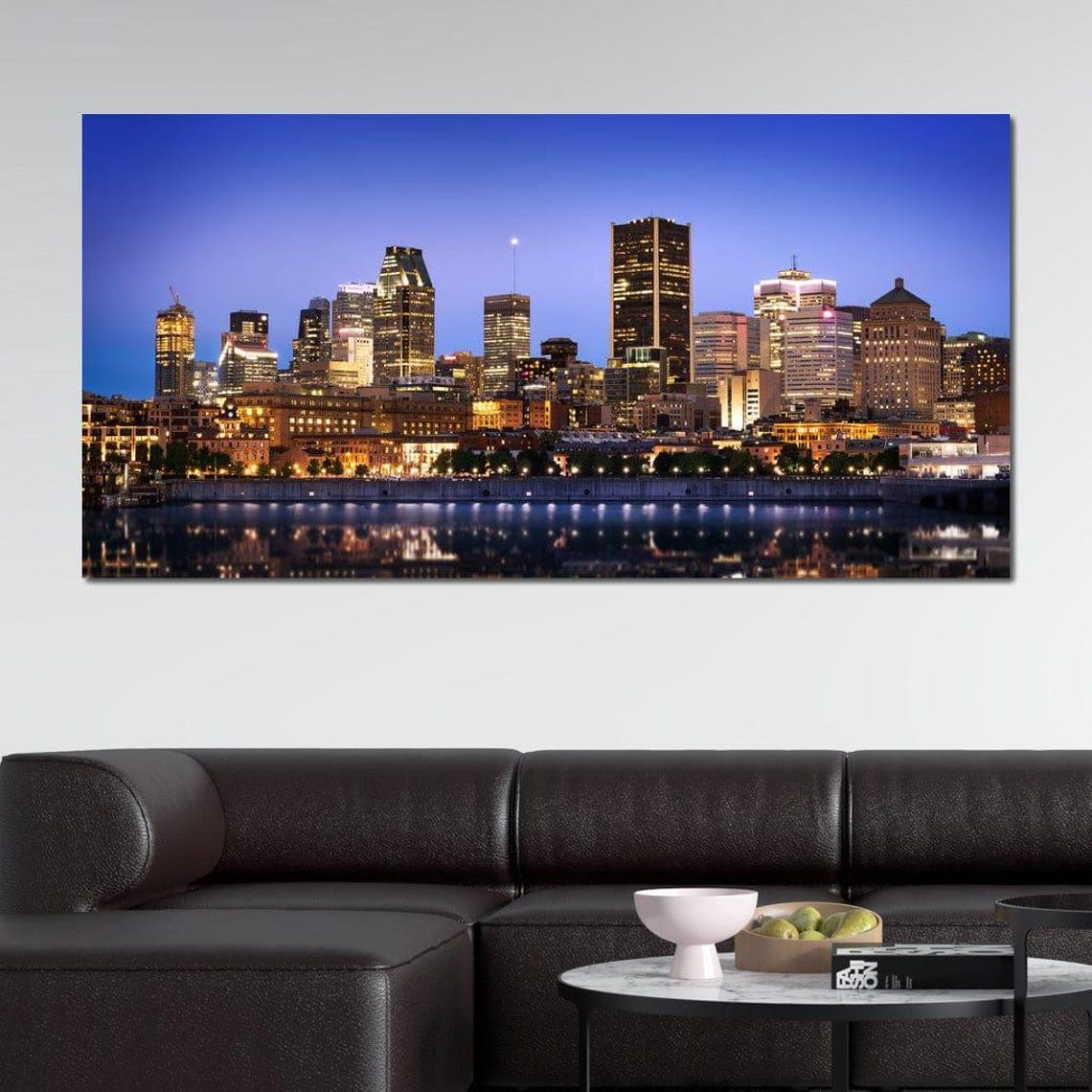 Montreal Skyline Night Lights Downtown Towers Reflective Water Poster - Image 2