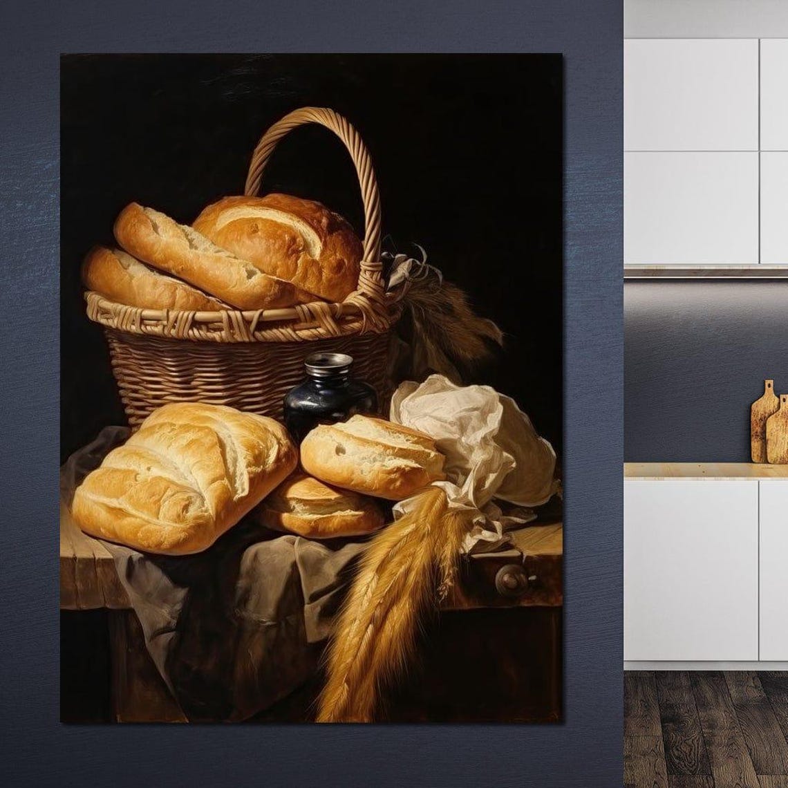 Rustic Bread Basket Loaves Still Life Kitchen Bakery Wall Art Poster - Image 4
