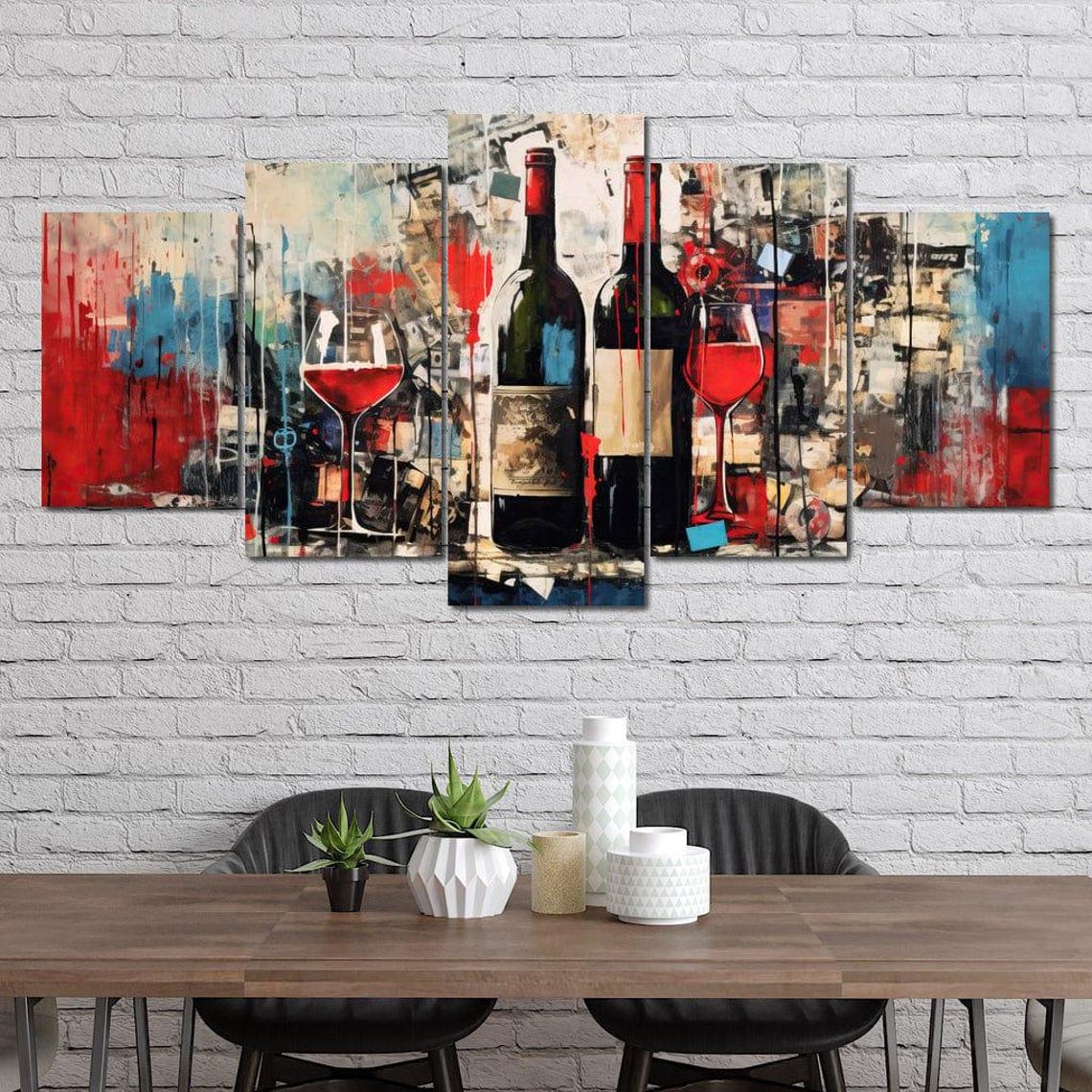 Red Wine Graffiti Bottles Glasses Urban Splatter Kitchen Art Poster - Image 4